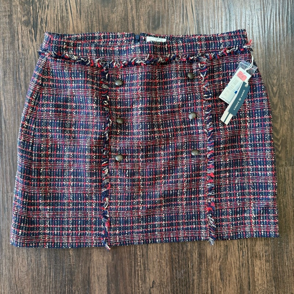 NWT Court & Rowe XL Plaid Tweed Skirt Academic Preppy Military Button Mini